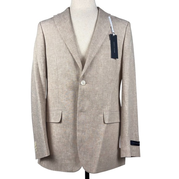 Tommy Hilfiger Conrad Blazer Sport Coat Mens 40L Light Tan Linen Blend NWT $295